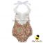 Vintage Style Infant Clothes Soft Cotton Colorful Flower Printed Sleeveless Halter Lace Froal Baby Girl Romper