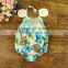 Boutique Blue Flower Printed Baby Romper and Shorts Fabric Belt for Children Clothing