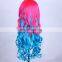 NEW Long Pink Blue Mix Cosplay Curly Wig for women