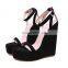 ladies latest beautiful color design suede high heels ankle strap high wedge platform sandals shoes (LAJWG0002)