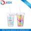 BPA Free double wall Plastic Mugs With Straw PVC paper
