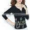 Spring new funnel collar national big yards embroidered cotton T-shirt of wholesale women's cotton v-neck t shirt