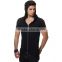 black and white hoodie t-shirt with front zipper/back laces t-shirts/skin fitted t-shirts