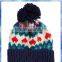 acrylic fashion knitted hat/heart pattern hat/knit pompom hat
