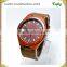 Wood case genuine leather bands newest style wood watch with real cow leather bands , wooden leather wrist watch