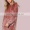 MGOO Oversized Women Longline Pollover With Side Pockets Shiny Drawstring Velvet Hoodie Dress Pink