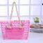 Pink Cotton Handle Weave Pattern Women Shoulder Tote Bag