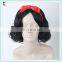 Snow White Princess Black Short Curly Cosplay Wigs With Red Bow HPC-0051