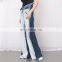 Denim Patchwork High Waist pocket Hit Color Large Size Wide Leg Pants Female 2020