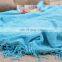 100%Polyester Soft Blue Chenille Blanket Throw with Fringe for Home Bed Sofa Couch Chair