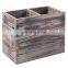 2 Compartment Torched Wood Kitchen Cooking Utensil Holder Organizer Box