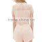 Pink wrinkled round neckline short sleeve belt waist short jumpsuit