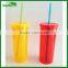 2016 Custom Items Double Wall Coke Cup Plastic Coffee Advertising Mug with Straw & Cap used on Beach