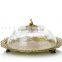 Antique Brass Round Cupcake Tray With Crackle Glass Cover, Ornamental Bronze Casting Dessert Tray Holder For Tableware