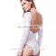 Romantic women white lace long sleeve rash guard bodysuit