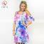 Custom fashion design beaustiful printing ruffle short sleeve cutout shoulder comfortable soft dress for ladies beach wear