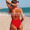 2019 SUMMER STOCK Sheer Mesh Swimsuit Ties Neck High Waisted Bottom Woman One Piece Swimwear