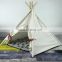 Pet Teepee Tent for Dogs Cats Portable Foldable Cotton Canvas Pets House Bed for Rabbit Puppy 4 Poles Pine Wooden with Floor Whi