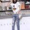ladies ripped denim flare cropped jeans pants