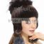 QD80237 Knit Rex Rabbit Fur Hat With Silver Fox Fur Crochet Flower Hot New Products for 2015