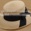 China manufacturer cheap paper straw hat flatheaded hat with wide brim cocked up brim big bowknot