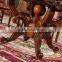 Exquisite carving wood frame round marble tops dining table with lazy susan