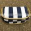 Blue Stripe Printing Cotton Canvas Zipper Pouch Make Up Clutch Bag With Gold Edge
