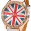 Fashion UK National Flag Clear Crystal Rhinestone Rose Golden Case Women Lady White Leather Quartz Wrist Watch