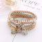 2016 Hot sale amazon wish Snakeskin weaving 3pcs set bangle Rubik's cube pendant crystal gold bracelet