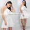 Halter neck women's frill skater dress 2018 white falbala short prom dresses