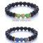 Handmade Black Lava Rock Beads Charm Elastic Bracelet