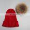 2015 Winter fur pompon hats female high quality knitted hat with ball top for women