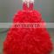 Elegant Strapless Floor Length Ruffles Red Sweet 16 Vestidos Quinceanera Dresses Ball Gown