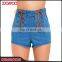 Wholesale Women Fashion Medium Wash High Waist Jean Pants Lace-up Summer Ladies Denim Shorts