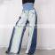 Denim Patchwork High Waist pocket Hit Color Large Size Wide Leg Pants Female 2020
