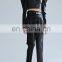 TWOTWINSTYLE Shirt For Female Puff Sleeve Square Collar Long Sleeve Cropped Sexy PU Leather