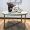 Gold metal X-base round marble top coffee tables