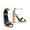 Golden fashionable ladies high block heels open toe ankle strap sandals shoes made in Spain