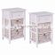 Wicker Basket White Nightstand 3 Tiers 1 Drawer Bedside End Table Organizer