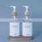Wholesale liquid soap bottles with Bamboo Pump Soap Tray and water proof labels Bathroom Soap Dispenser Set