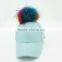 Women pink faux leather hat with 15cm raccoon fur pompoms New design colorful sport snapback baseball caps