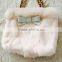 Lovely Design Animal Fur Handbag With Chain Fancy Rabbit Fur Purse With Bow Hot Selling