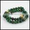 Natural green round stone beads cheap bracelets charm silver and gold skull head women bracelet