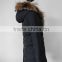 women waist shaped knee length duck down feather jacket with fur hood