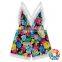 Summer New Boutique Outfits Baby V-neck Playsuit Romper Backless Floral Fabric Jersey Jumpsuit Kid