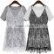 GZY 2015 Leisure Ladies Black Lace and White T-shirt Vestidos Casuales