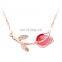 New Wholesale Tulips Shape Red Crystal Rhinestone Rose Gold Pendant Chain Necklace For Grils