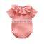Short Sleeve Cotton Ruffled Neckline Baby Romper Clothes for Newborn Infant with Button Summer for Girl