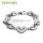 Topearl Jewelry Heart Stainless Bracelet Steel Oval Link Bracelet Silver 8.5 Inch MEB173