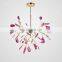 Natural Agate Leaves Chandelier Hanging Light Creative Foyer Globe Colored LED Pendant Lighting